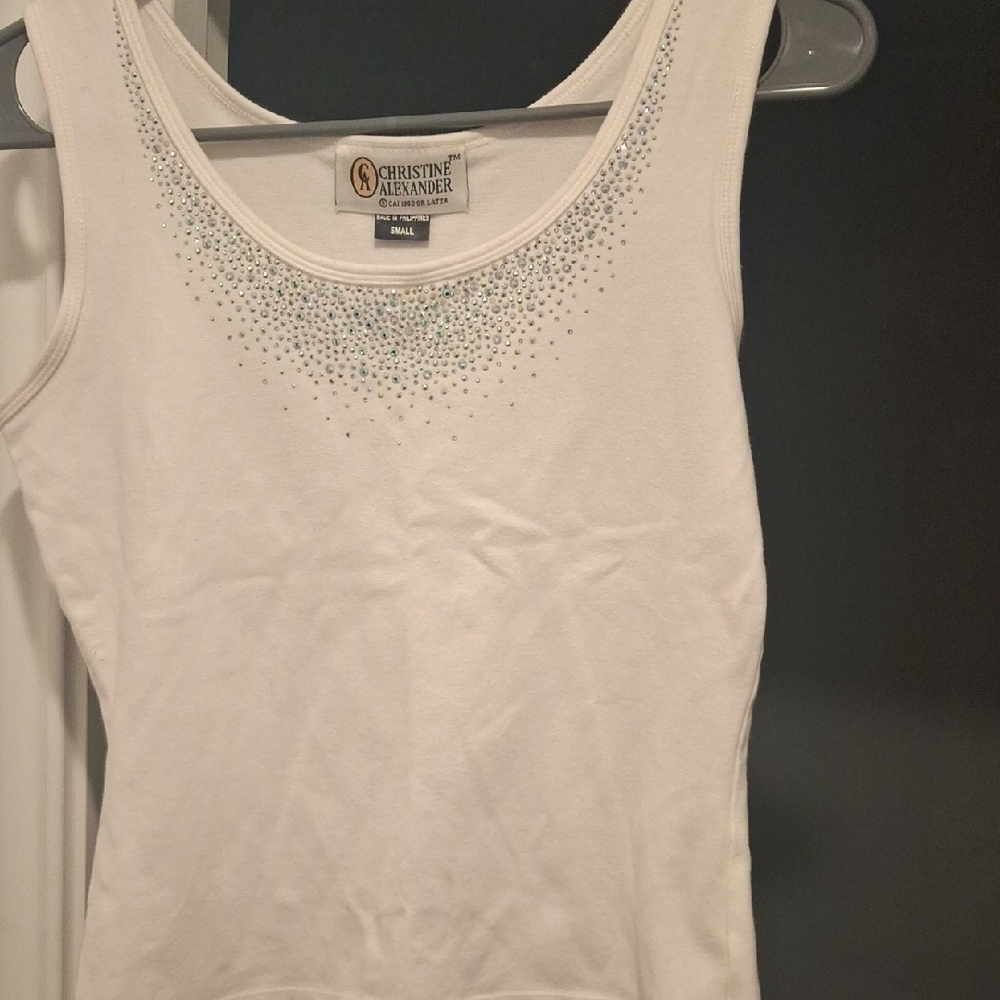 Christine Alexander Embellished White Fitted Tank Top